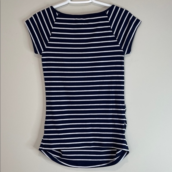 Old Navy Maternity NWT Ribbed Striped Top Navy White Cinch Front V-Neck Size M - Picture 6 of 10